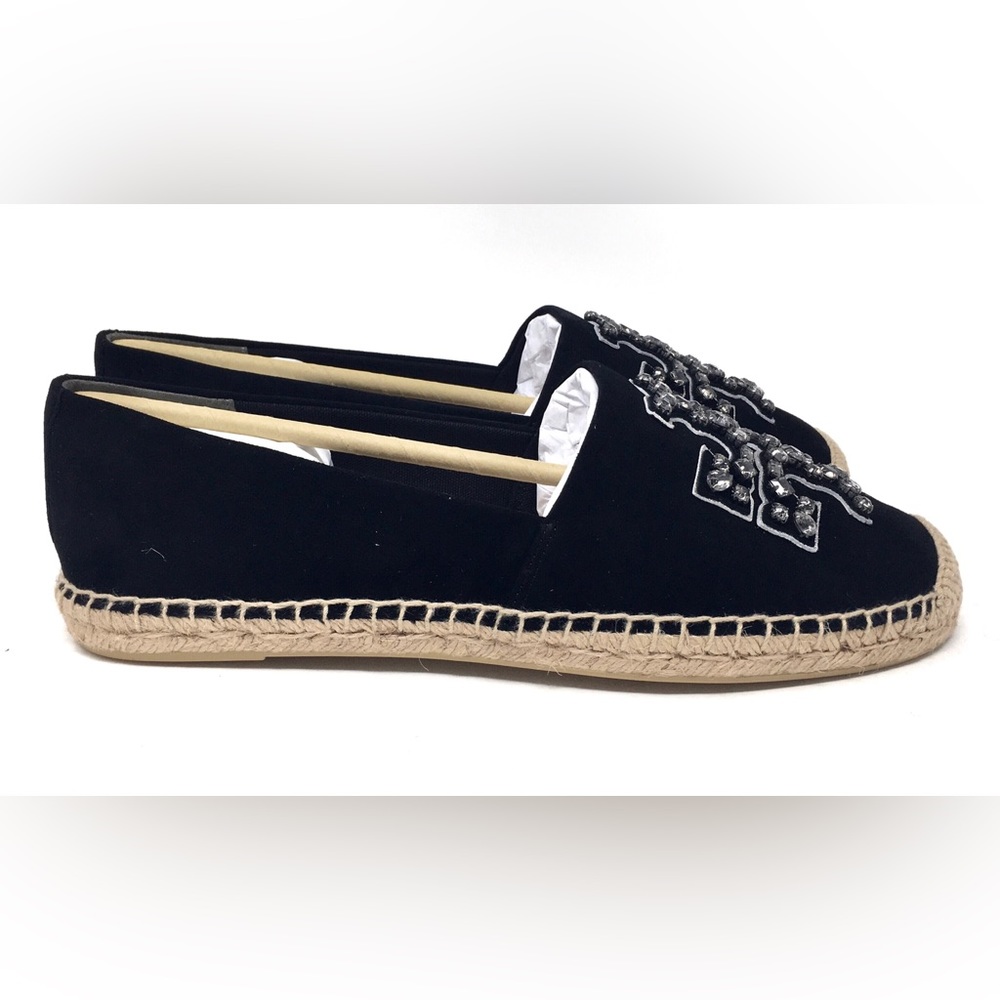 Tory Burch Embellished Espadrille Jewel Suede Perfect Black/Black Diamond - Picture 4 of 11